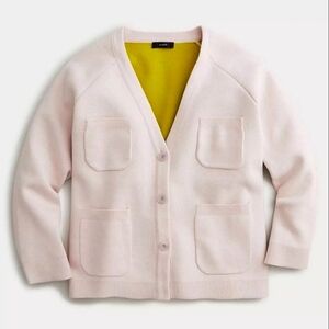 NWT JCrew Front Pocket Cropped Cardigan Jacket Medium Two Tone Blush Cream Green